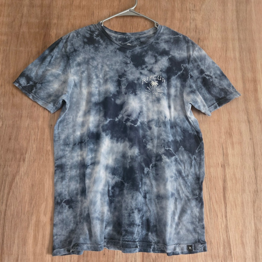 Rip Curl Mens Blue Tie Dye Graphic T-Shirt Live The Search Skull Palm Tree M